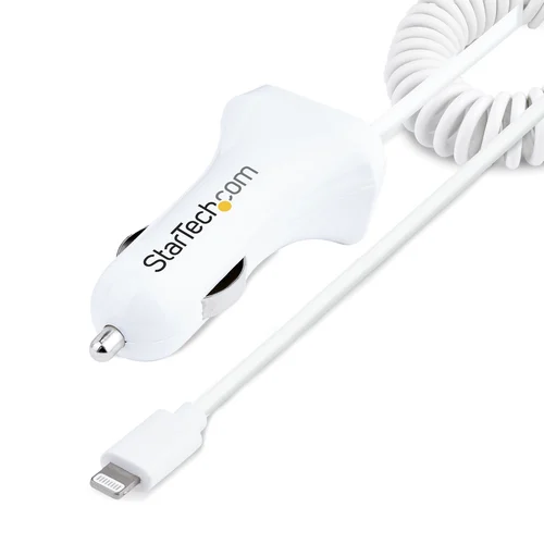 CABLE DE 1M CARGADOR DE COCHE LIGHTNING BLANCO EN ESPIRAL