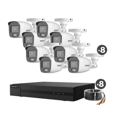 Kit TurboHD 1080p / DVR 8 Canales / 8 Cámaras Bala ColorVu con Microfono Integrado / Fuente de Poder / Accesorios de Instalación