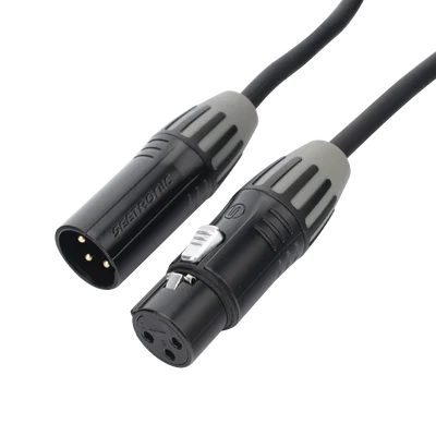 Cable XLR | 3 polos | Conector Hembra-Macho | Serie M | Carcasa Negra | Contactos Dorados | Ideal para Microfonía | Longitud 3m