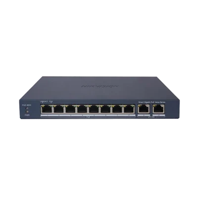 Switch Gigabit PoE+ / Administrable / 8 Puertos 1000 Mbps PoE+ / 2 Puertos 1000 Mbps de Uplink / Configuración Nube Hik-PartnerPro / Modo Extendido hasta 300 Metros / 60 W