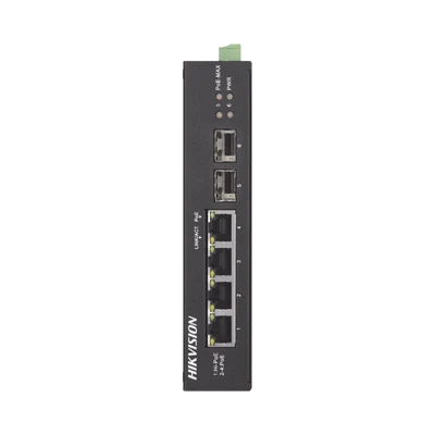 Switch Industrial No Administrable Gigabit / 3 Puertos Gigabit PoE+ (30 W) + 1 Puerto Gigabit PoE++ (60 W) / 2 Puertos SFP / 65 W Total / 48 a 57 VCD / Ideal para Proyectos / 300 Metros de Distancia