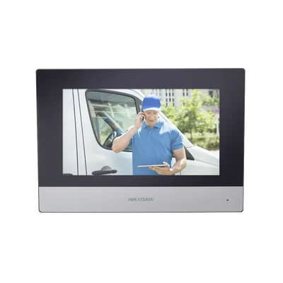 Monitor Hibrido IP WiFi Touch Screen 7″ para DS-KIS303P / Vídeo en Vivo / PoE Estándar / Apertura Remota / Llamada Entre Monitores / Audio de dos vías / Policarbonato