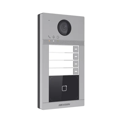 Videoportero IP 2 Megapixel / Llamada y Apertura Remota desde App Hik-Connect (Requiere monitor )/ PoE / Exterior IP65 + Antivandalico IK08 / 4 Departamento / Apertura con Tarjeta / Soporta 2 Puertas y hasta 6 Monitores