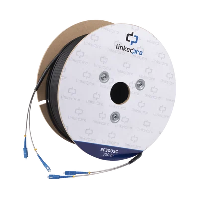 Carrete de Fibra Óptica Monomodo con Conectores SC-SC Duplex, Reforzada con Kevlar, de 300 Metros (984.25 Pies), Para Instalaciones Subterráneas por Tubería