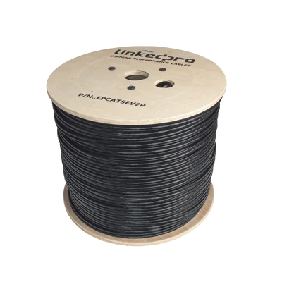 Bobina de Cable Siamés Cat5e CCA + 2 Cables Gruesos (16 AWG) para Alimentar Cámaras Más Lejos / 305 Metros (1000 Pies) / Instalación en Exterior / Uso Industrial para Climas Extremos