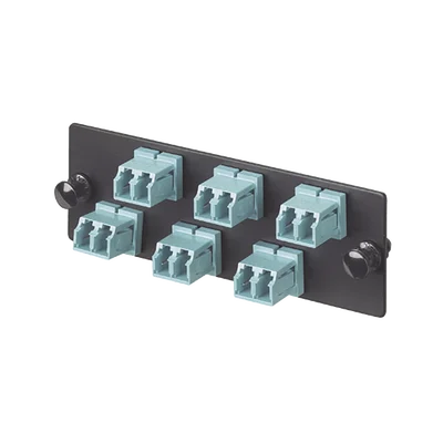Placa Acopladora de Fibra Optica FAP, Con 6 Conectores LC Duplex (12 Fibras), Para Fibra Multimodo OM3/OM4, Color Aqua