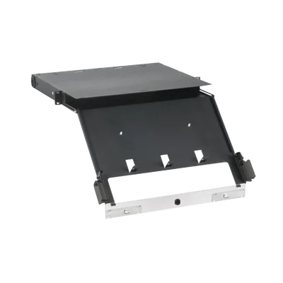Panel de Distribución de Fibra Óptica, Acepta 4 Placas FAP o FMP, Bandeja Deslizable e Inclinable Hacia Abajo, Hasta 96 Fibras, Color Negro, 1UR