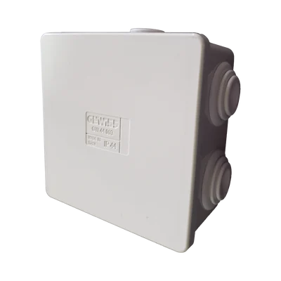 Caja Estanca de PVC Para Derivación y Conexión, 6 Entradas, Tapa a Presión, 80×80×40 mm (Mayor Área Interna, Uso Exterior IP44, Material que no Propaga el Fuego y Libre de Hálogenos