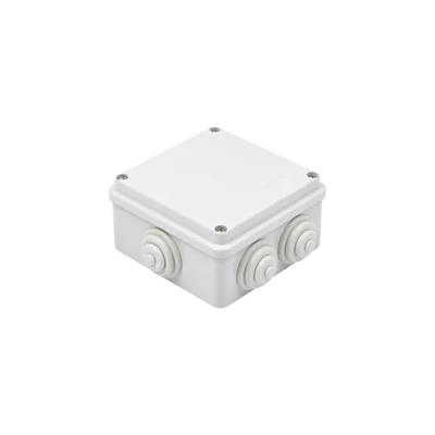 Caja Estanca de PVC Para Derivación y Conexión, 6 Entradas, Tapa Atornillada,100x100x50 mm (Área Interna), Uso Exterior IP55, Material que no Propaga el Fuego y Libre de Hálogenos