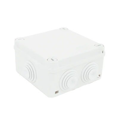 Caja Estanca de PVC Para Derivación y Conexión, 6 Entradas, Tapa con Tornillo de 1/4″ de Vuelta, 100x100x50 mm (Área Interna), Uso Exterior IP55, Material que no Propaga el Fuego y Libre de Hálogenos