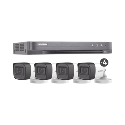 (MICRÓFONO INTEGRADO) KIT TURBOHD 5 Megapixel / DVR 4 Canales / 4 Cámaras Bala con Micrófono Integrado (exterior 2.8 mm) / Fuente de Poder / Accesorios de Instalación