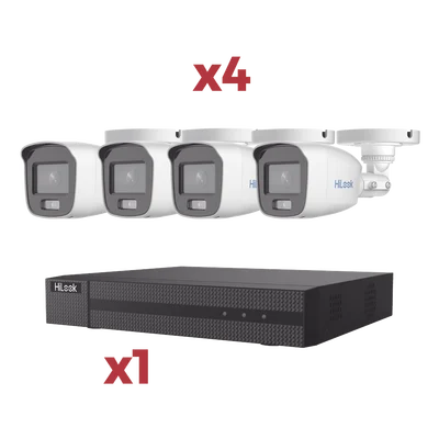 [Kit] DVR 4 Canales TurboHD + 1 Canal IP / 2 Megapixel (1080pLite) / AcuSense Lite / Audio por coaxitron / 1 Bahia de disco duro / 4 Cámaras 2 Megapixel tipo Bala / ColorVu Lite + Microfono Integrado