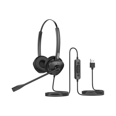 Diadema binaudal (duo) con tecnología antishock para teléfonos IP FANVIL USB con micrófono de cancelación de ruido, larga durabilidad