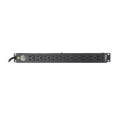 Multicontacto Horizontal (PDU) de 10 Contactos (NEMA 5-15R) Rack 19″ 1UR. Voltaje Entrada/Salida: 120Vca/15A