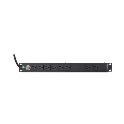 Multicontacto Horizontal (PDU) de 8 Contactos (NEMA 5-15R) Rack 19″ 1UR. Voltaje Entrada/Salida: 120Vca/15A