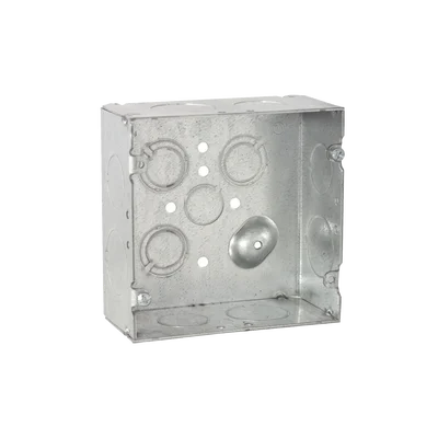 Caja Cuadrada 4 11/16″ x 4 11/16″/ Profundidad 2- 1/8″/ 4 Entradas 1″, 4 Entradas 3/4″, 1 Entrada 1/2″ y 3 TKO (1/2″-3/4″).