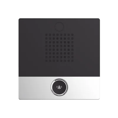 Mini Intercomunicador para hotelería y hospitales, con diseño elegante, PoE, 1 botón, 1 relevador integrado de salida y entrada.