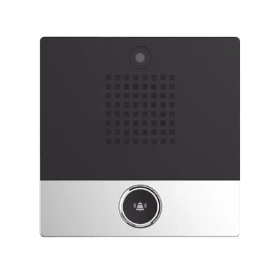Mini video Intercomunicador para hotelería y hospitales, con diseño elegante, PoE, cámara 1Mpx, 1 botón, 1 relevador integrado de salida y entrada.