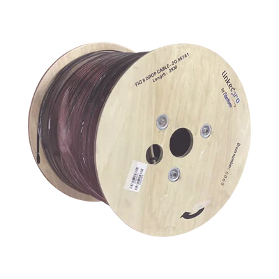 Carrete de 2 km de Fibra Óptica Aérea Mini Figura 8 G.657A1 Tipo Drop, Monomodo de 2 Hilos (Bifibra), Diseñada para Fusionarse, Color Negro, Span 80, (No Soporta Conectores Mecánicos)