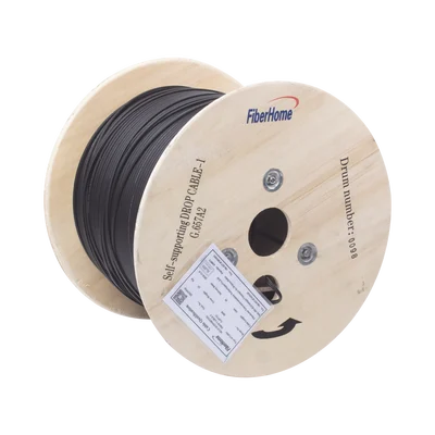 Carrete de 1 km de Fibra Óptica Aérea Mini Figura 8 G.657A2 Tipo Drop, Monomodo de 1 Hilo (Unifibra), Color Negro, Span 80