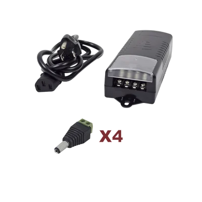 Kit con fuente EPCOM con salida de 12 Vcc a 5 Amper con 4 salidas / Incluye conectores JR52