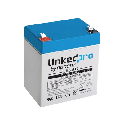 Batería de respaldo 12 V  |  5.5 Ah  |  AGM | Especial para Seguridad Electrónica | UPS | Sistemas de Emergencia  | Vida útil 5 años | Terminales F1  + Adaptador F2