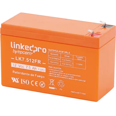 Batería de respaldo 12 V | 7.5 Ah |  AGM | Certificada UL94-V0 Retardante a la Flama  | Especial para Seguridad Electrónica | UPS  | Sistemas de Emergencia  | Vida útil 5 años | Terminales F1  + Adaptador F2