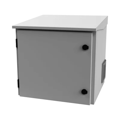 Gabinete de Exterior con Rack de 19″ de 9UR con Ventiladores y Termostato, Se envía el Gabinete armado, (Montaje a poste o torre se vende por separado).