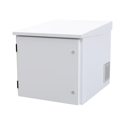 Gabinete PROFUNDO hasta 705 mm  de profundidad, de Exterior de 9UR con Ventiladores y Termostato, Se envía el Gabinete Armado, (Montaje a poste o torre se vende por separado).