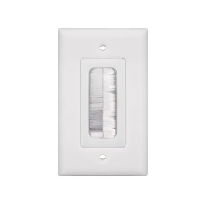 Placa de Pared Pasa Cable, Tipo Cepillo, de 1 Puerto, con Cerdas Antipolvo, Color Blanco