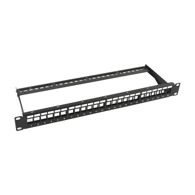 Patch Panel Modular sin Blindaje de 24 Puertos, 1U, con Barra para Organizar Cable