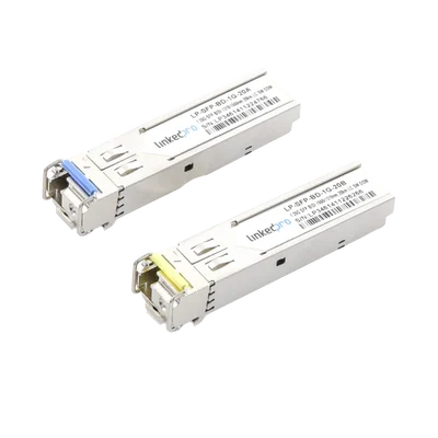 Transceptores Ópticos Bidireccionales SFP (Mini-Gbic) / Monomodo 1310 & 1550 nm / 1.25 Gbps / 1000BASE-BX / Conector LC/UPC Simplex / DDM / Hasta 20 km / 2 Piezas