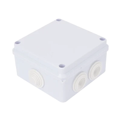 Caja de Conexiones Impermeable IP65, 7 Entradas, Dimensiones 100 x 100 x 70 mm, para Instalaciones Industriales, Comerciales y Residenciales, Incluye Tornillería para su Instalación