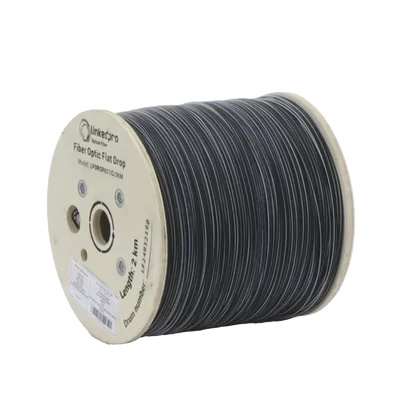 Carrete de 2 Kilómetros de Fibra Óptica Drop Plana, Interior/Exterior G.657A2 Monomodo de 1 Hilo (Unifibra), Dieléctrica, Forro Negro, Compatible con Conectores FASC, FASCUP, FASCLC