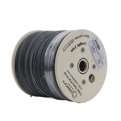 Carrete de 2 km de Fibra Óptica Drop Plana, Interior/Exterior G.657A2 Monomodo de 2 Hilos (Bifibra), Dieléctrica, Forro Negro, (No Soporta Conectores Mecánicos)