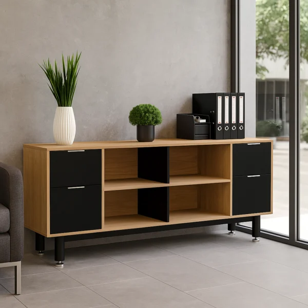 Credenza Alta con Doble Papelera y Archivo 180 x 75 cm
