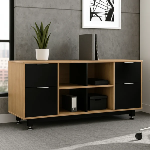 Credenza Baja con Doble Papelera y Archivo 150 x 67.5 cm