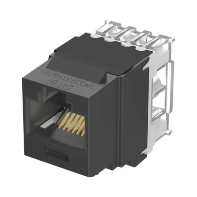 Conector Jack Estilo 110 (de Impacto), Tipo Keystone, Categoría 6A, de 8 Posiciones y 8 Cables, Color Negro
