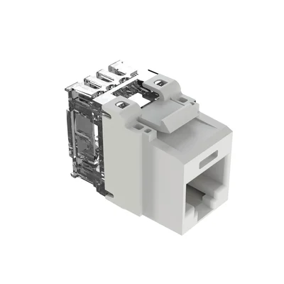Conector Jack Estilo 110 (de Impacto), Tipo Keystone, Categoría 6A, de 8 Posiciones y 8 Cables, Color Blanco