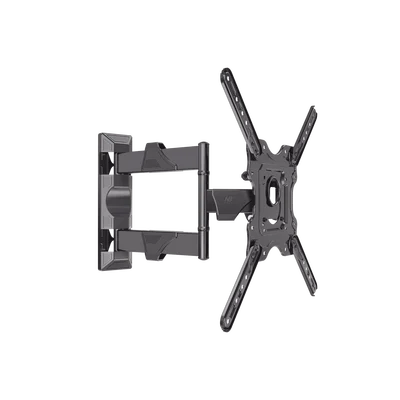 Montaje de Pared Articulado P4-NB / Pantallas de 32″ a 55″ / VESA 100×100 a 400×400 mm / Carga 27.2 kg (60 lbs) / Inclinación +8° a -5° / Giro 180° / Distancia de Pared 5 a 40 cm / Acero