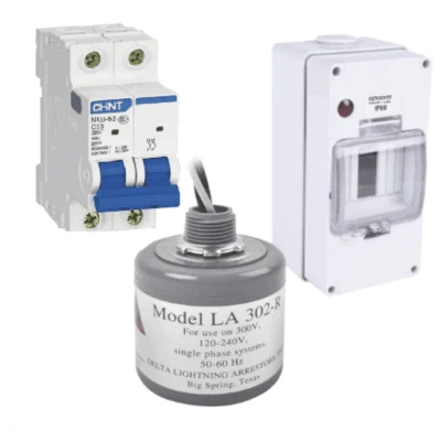 Kit de Centro de Carga Para Corriente Alterna, Breaker de hasta  400 Vca de 20 A con Supresor de Picos Transitorios.