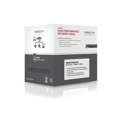 Bobina de cable de 305 m, Cat5e , FTP, blindado, para intemperie, color negro, UL, para aplicaciones en video vigilancia, redes de datos (Carrete Easy Pull)