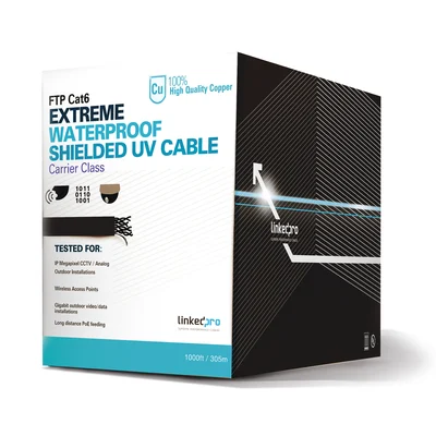 Bobina de Cable de 305 Metros (1000 Pies) Cat6+ Calibre 23 Exterior Blindado Tipo FTP para Climas Extremos, UL, Color Negro