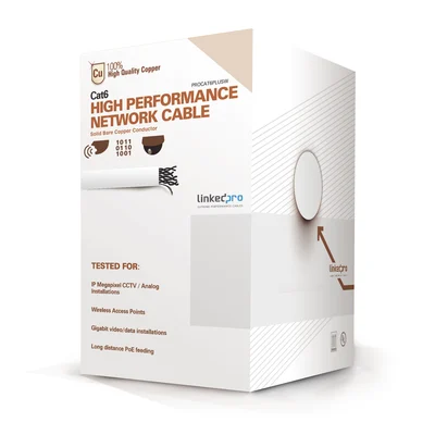 Bobina de Cable de 305 Metros (1000 Pies) de Cable Cat6 de Alto Desempeño, Super Flexible, UL, Cobre, Color Blanco, para Aplicaciones de Video Vigilancia y Redes de Datos