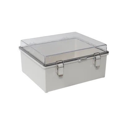 Gabinete Plástico ABS, Puerta Transparente, Uso en Intemperie IP66 (170 x 220 x 110 mm) Cierre por Broches Inoxidables y Permite Cerrado por Candado y Llave (Perno 5mm) No Incluido