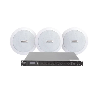 KIT de Amplificador de 120W para Rack SF120DTB | 3 Altavoces de Plafón de 5.5in SF-206P | 3.75 – 30W | Sistema 70/100V