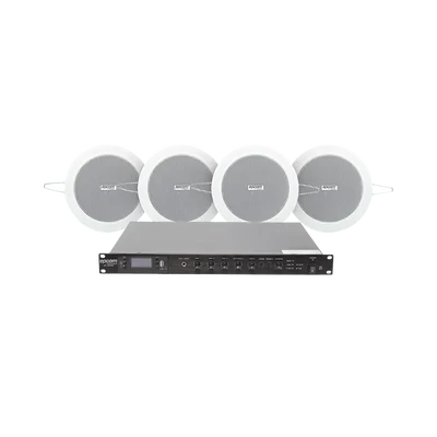 KIT de Amplificador de 120W para Rack | 4 Altavoces de Plafón de 4in | 3 – 6W | Sistema 70/100V