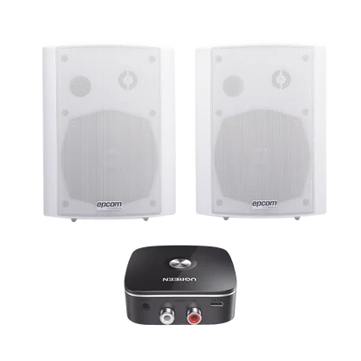 Kit  Altavoces + Modulo Receptor BT | Montaje en Pared | 2x20W RMS | Material ABS y Reja Metálica | Bracket de Metal | Color Blanco