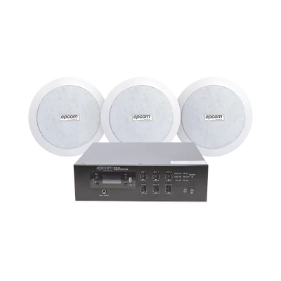 KIT de Amplificador de 120W para Escritorio | 3 Altavoces de Plafón de 5.5in | 3.75 – 30W | Sistema 70/100V