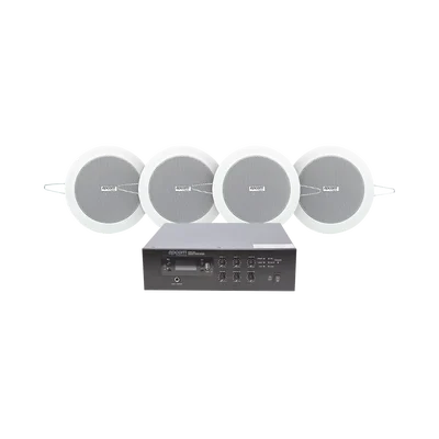 KIT de Amplificador de 120W para Escritorio | 4 Altavoces de Plafón de 4in | 3 – 6W | Sistema 70/100V